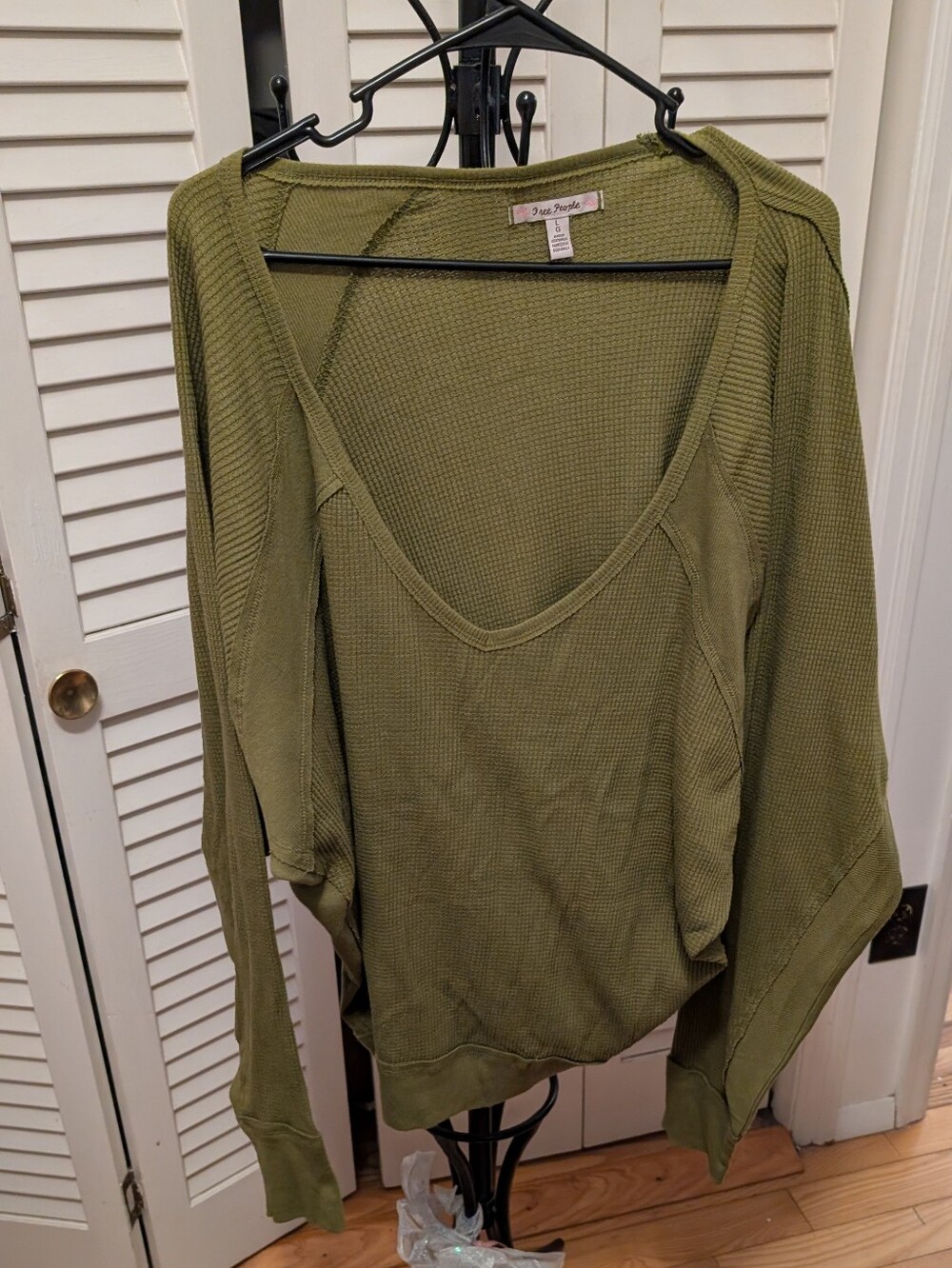 Free People Olive Green Waffle Knit Top Size Large
